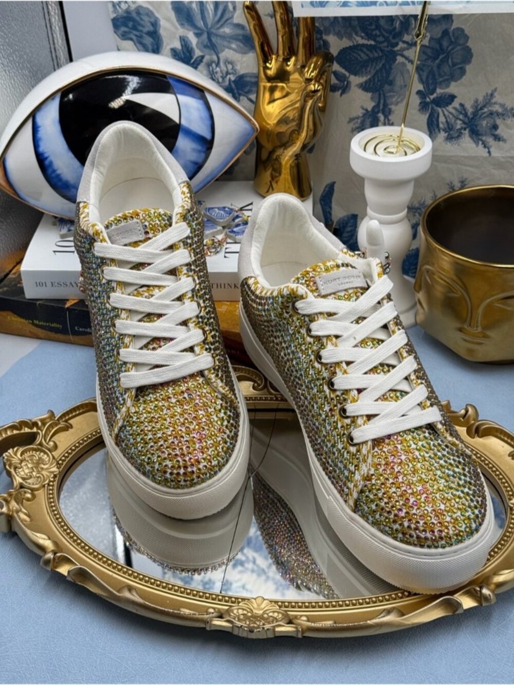🆕 KURT GEIGER LONDON 🧿 NWOB Laney Rainbow Crystal Platform Sneaker Sz 38.5 US8